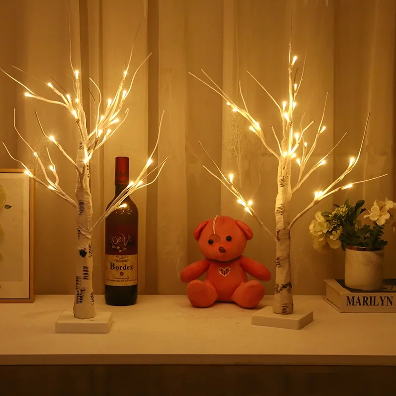 24led с подсветкой с принтом в виде березовых деревьев с таймером и USB кабель с батарейным питанием теплый белого цвета с принтом в виде березовых деревьев свет Настольный бонсай дерево света Декор