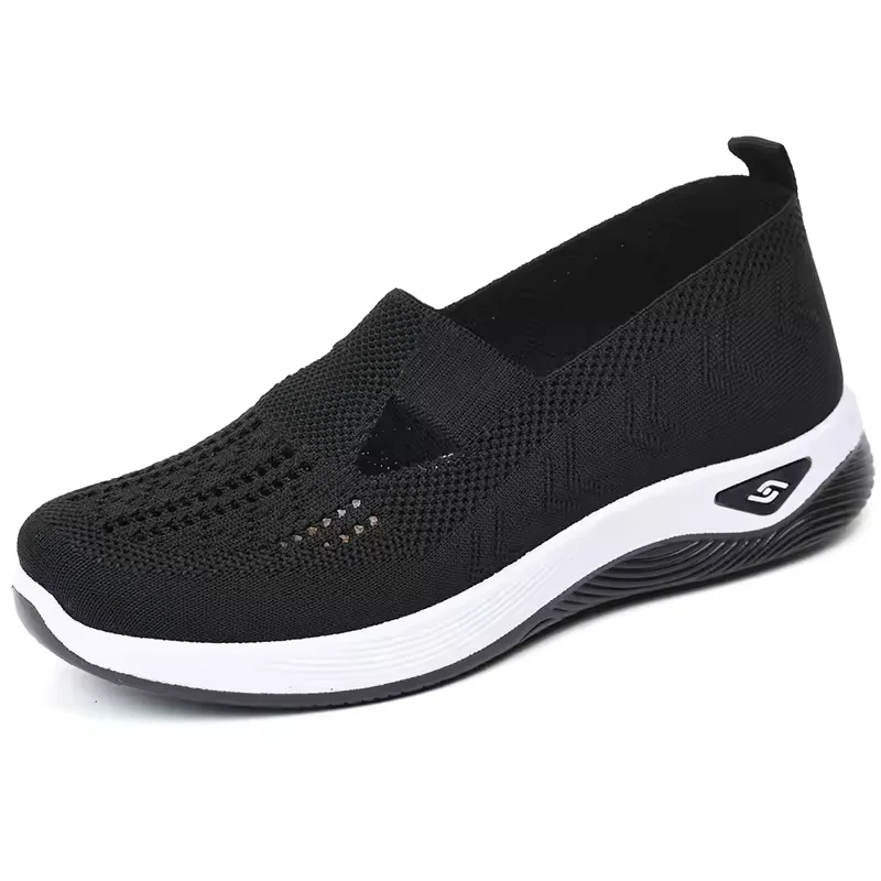 KUNTAI soft shoes breathable net upper thick soles shoes women light summer shoes slip on walking style