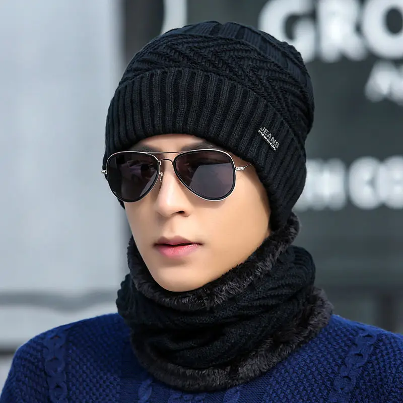 Wholesale High Quality Winter Men and Women Korean Wool Knitted Beanie Hat winter warm hat scarf set