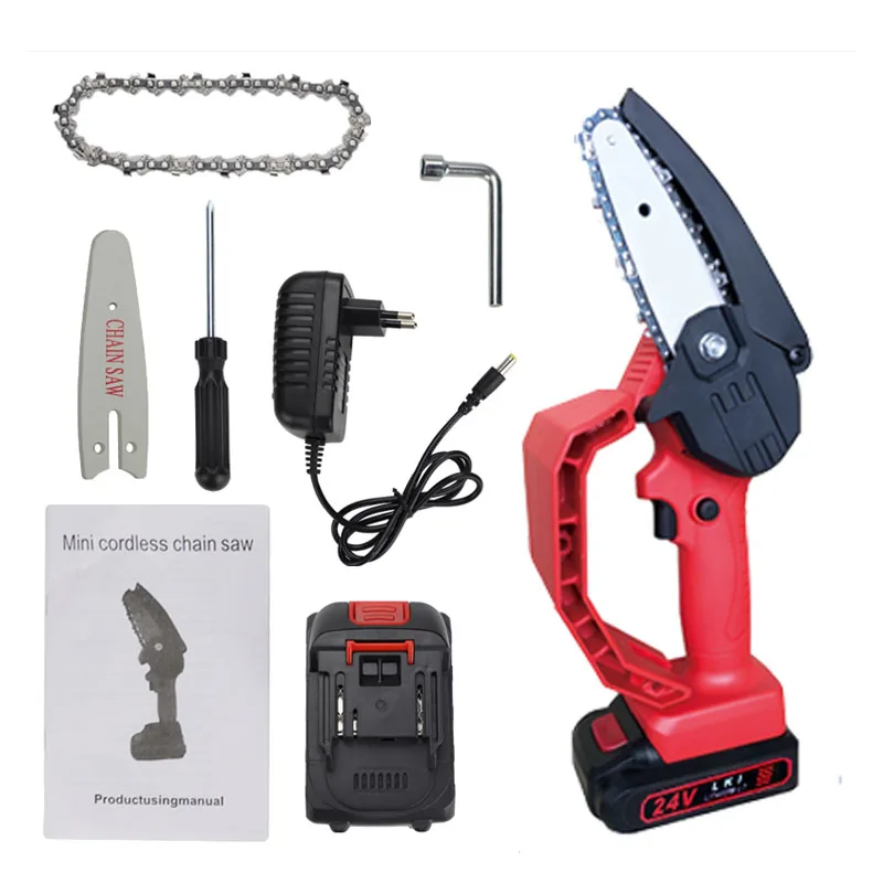 DDP shipping service red 4 inch mini electric cordless power reachargeablr chain saw with battery