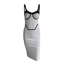 6360 Sexy White and Black Contrast Color Maxi Dress Fashion Sleeveless Sheath Party Dress Woman 2021 Robe Soiree