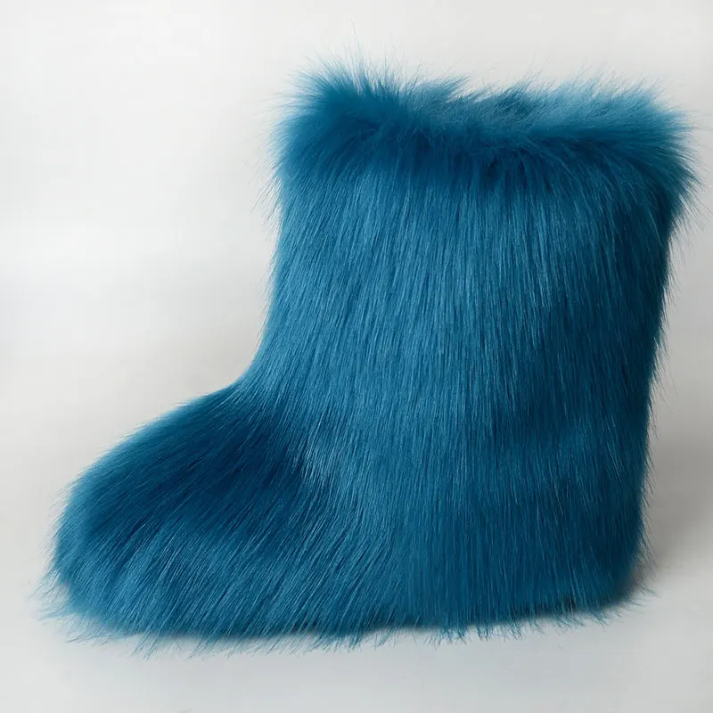 2023 Hot Sale Large Winter Warm Furry Boots Middle Boots Thickened Fur Flat Sole Snow Boots Women Shoes