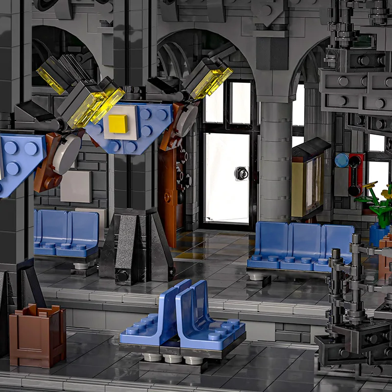 MOC Retro 80s Miniature Street View Scene Train Station Building Blocks Modular Construction Block Model 37719 Children Gift Toy