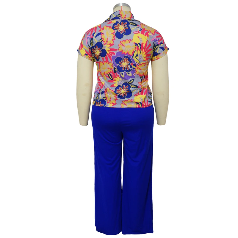 wholesale women plus size summer 2 piece short sleeve shirt blouse and pants set outfit clothes clothing for women plus size