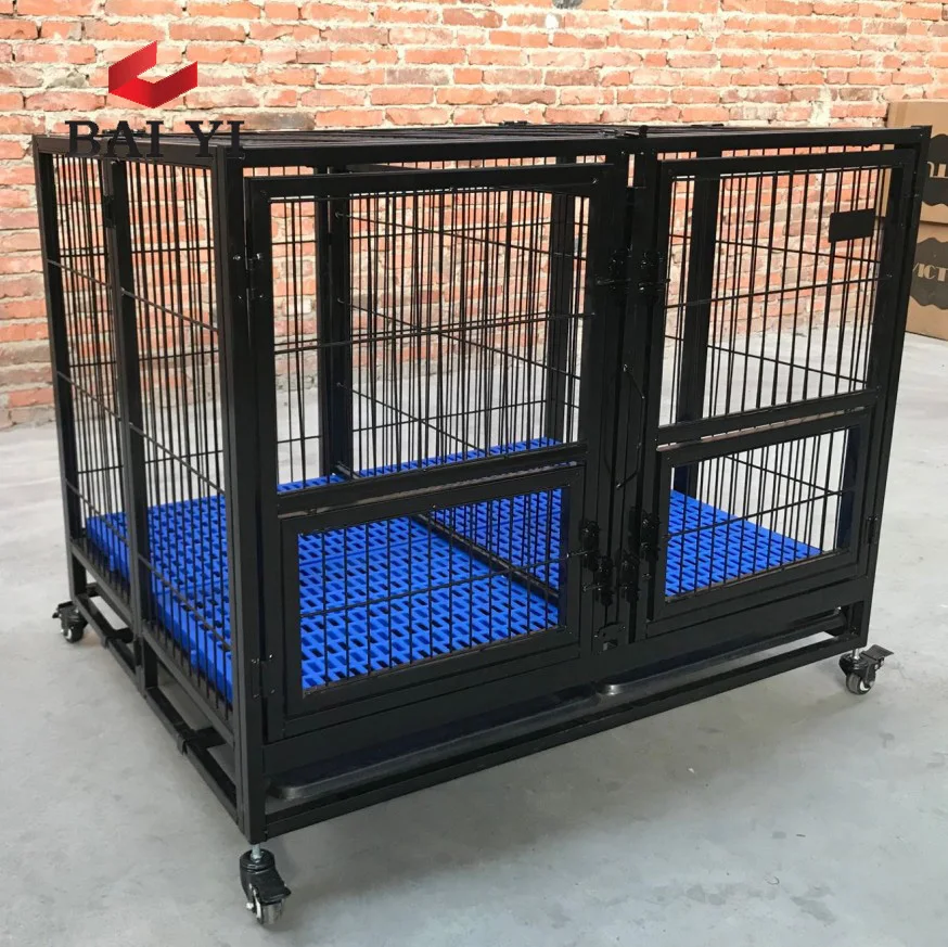 Baiyi Direct Sale Heavy Duty Square Tube Dog Cage With Wheels