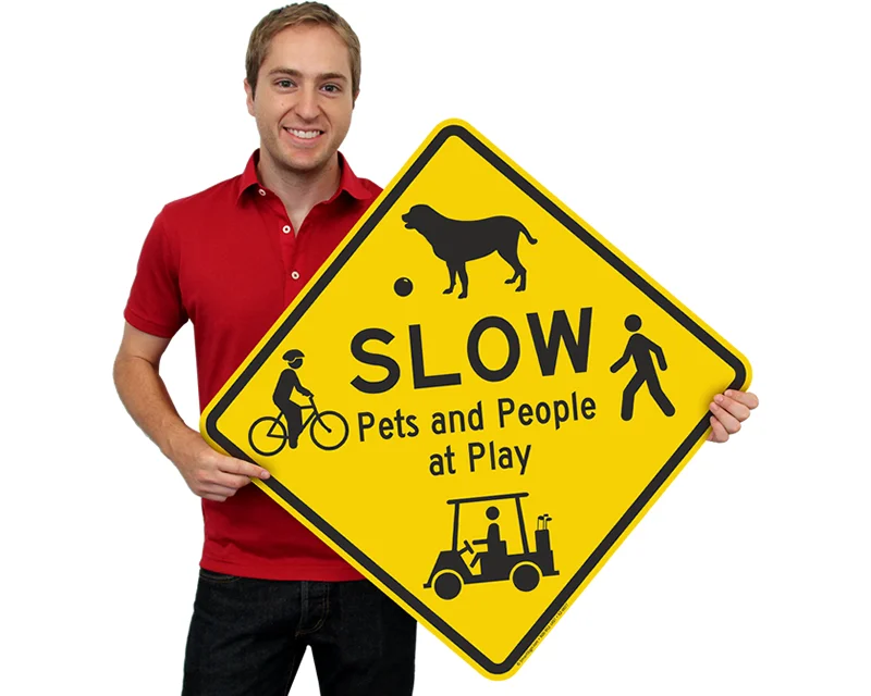 Please slow down reflective aluminum metal traffic road safety warning sign board signage