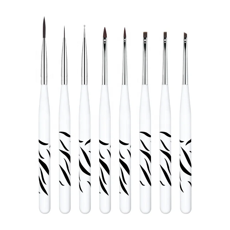Custom Logo 8pcs/set 3D Paint Dot Draw Pen Acrylic Nail Liner Brushes Sets Manicure Painting Pen Nail Art Brush Set