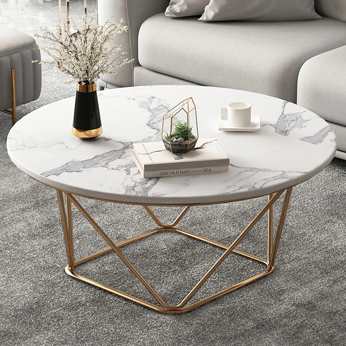 Luxury modern home furniture living room gold metal white marble side center coffee tables