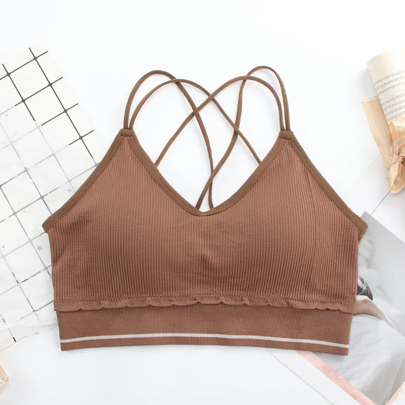  Sleeveless Crop Camisole Tank Tops Sport Bra Seamless Cami Workout Shirts With Built For