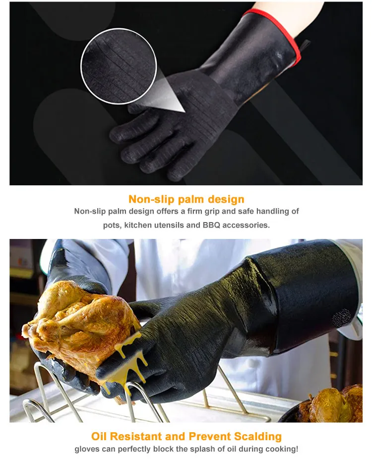 Black 932 degree Heat Resistant Waterproof Oil Resistant Neoprene Barbecue Insulation Bbq Oven Work Protective Long Gloves