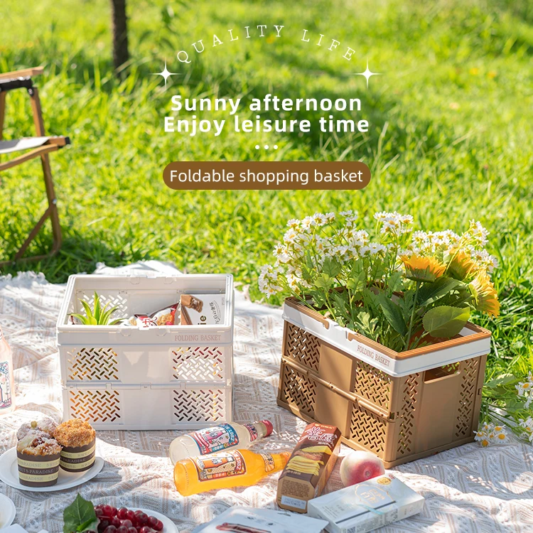 Wholesale New Outdoor Picnic Collapsible Storage Crates With Handle Sundries Basket Container Folding Plastic Storage Basket