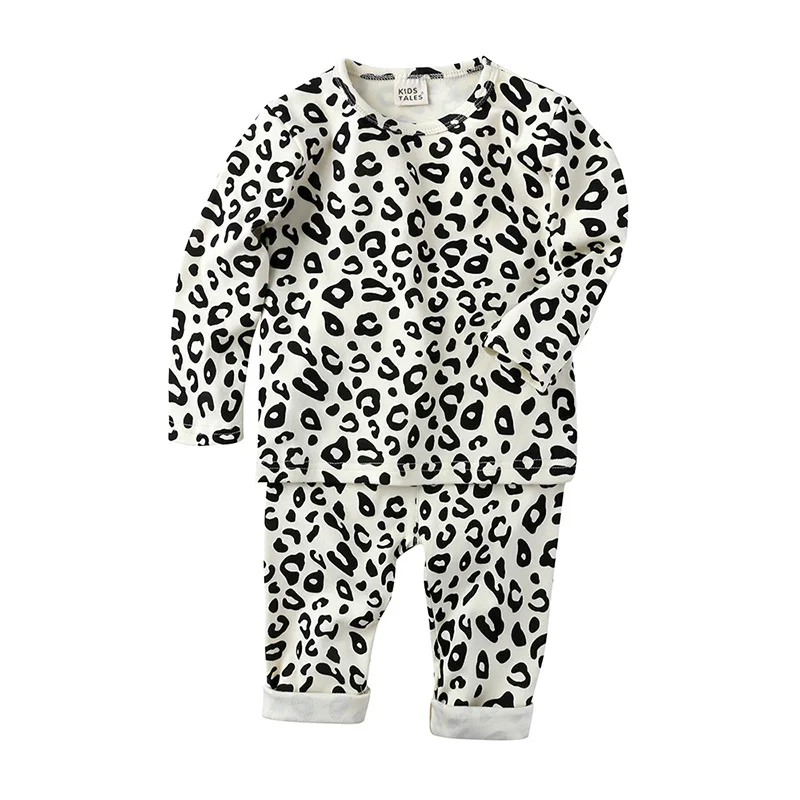  Wholesale fall winter children 2 pcs toddler leopard print baby sleeping wear long sleeve clothes