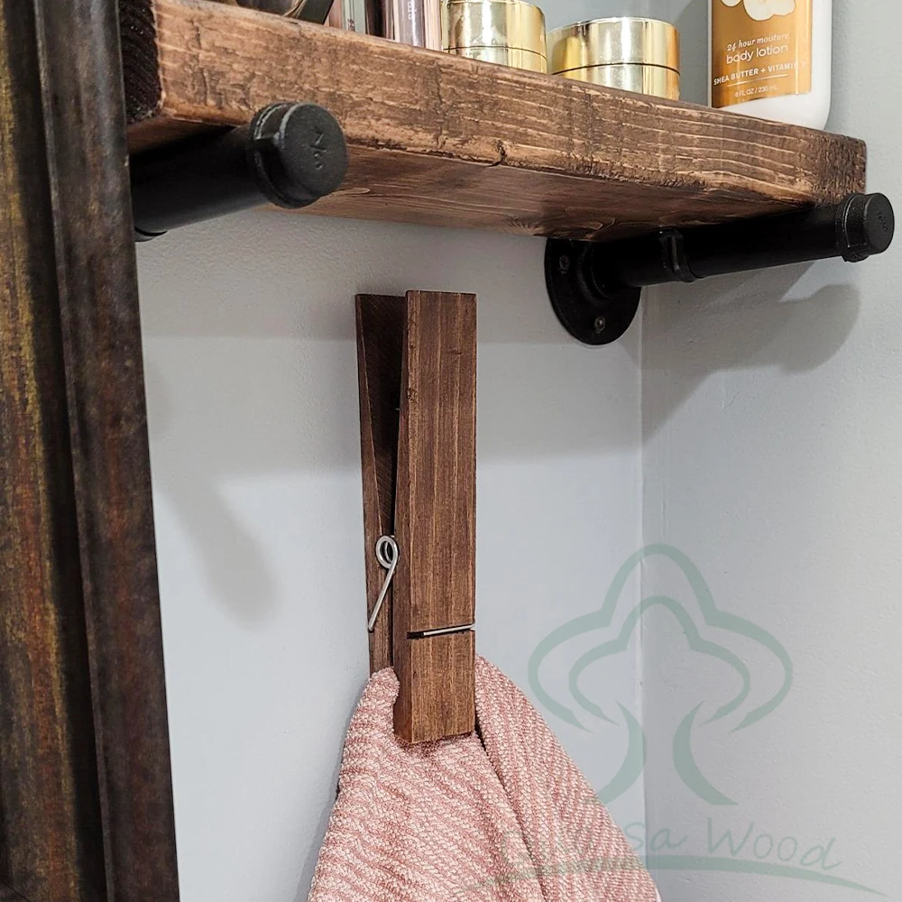 Jumbo Clothespin Bathroom Towel Holder Rustic Farmhouse Wooden Towel Racks for Bathroom Laundry Decor