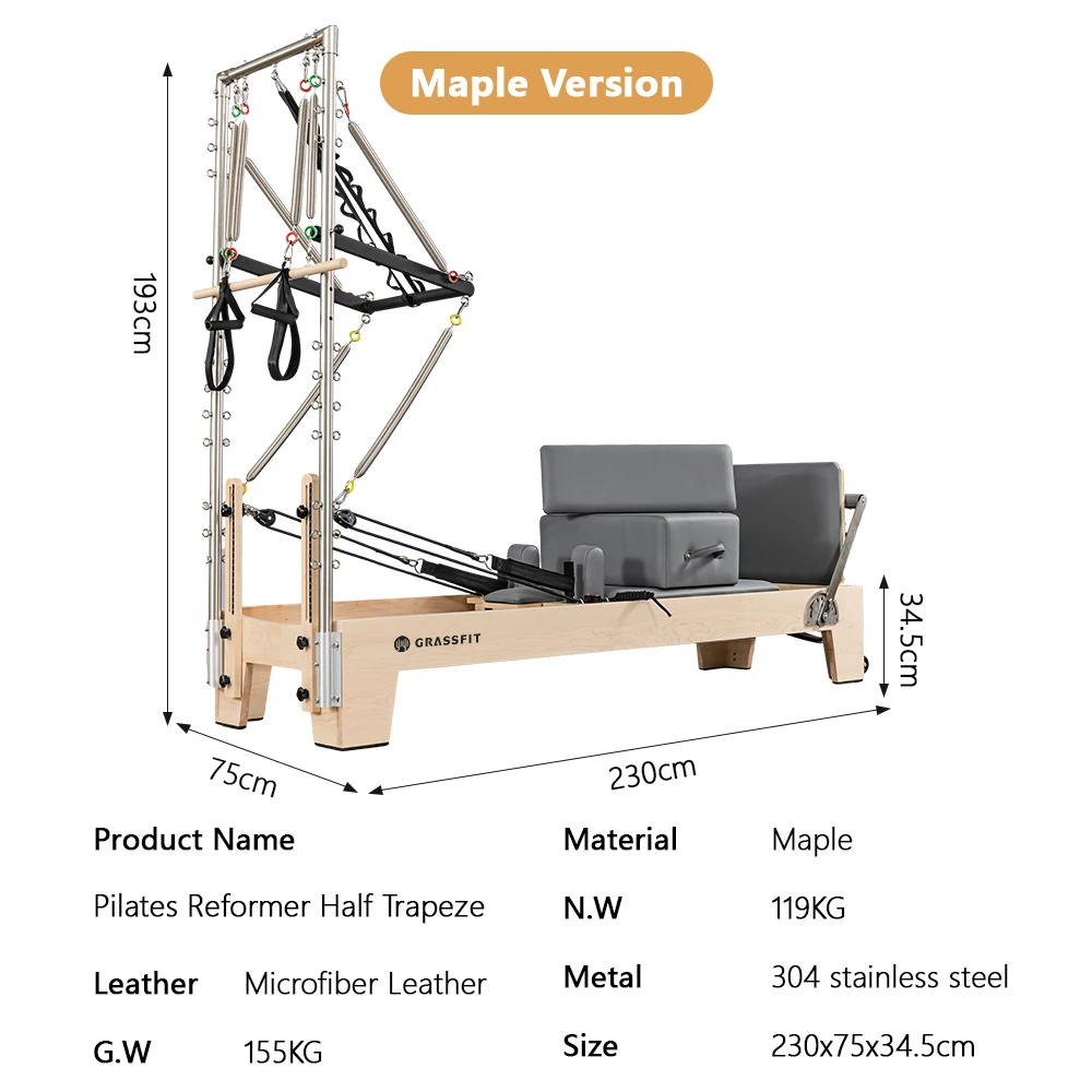 Hot Sale Gym Home Studio Equipment Custom Pilates Core Bed Pilates Reformer Half Tower Wood Pilates Reformer With Tower Trapeze