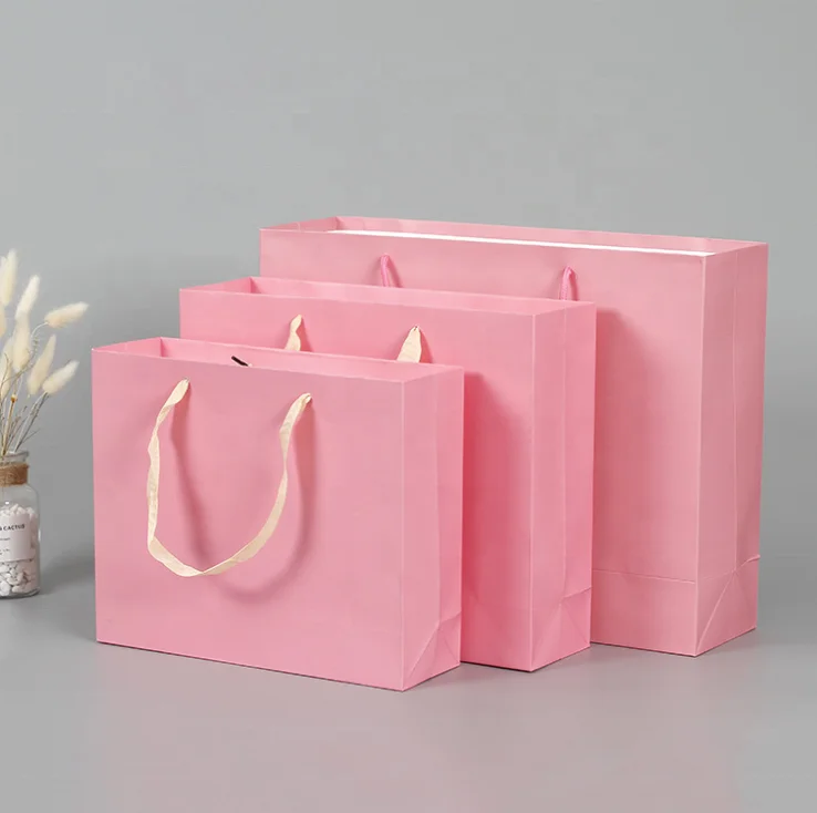 Fashion Small Medium Large pure color paper bag packaging for cosmetics clothing shopping paper bag