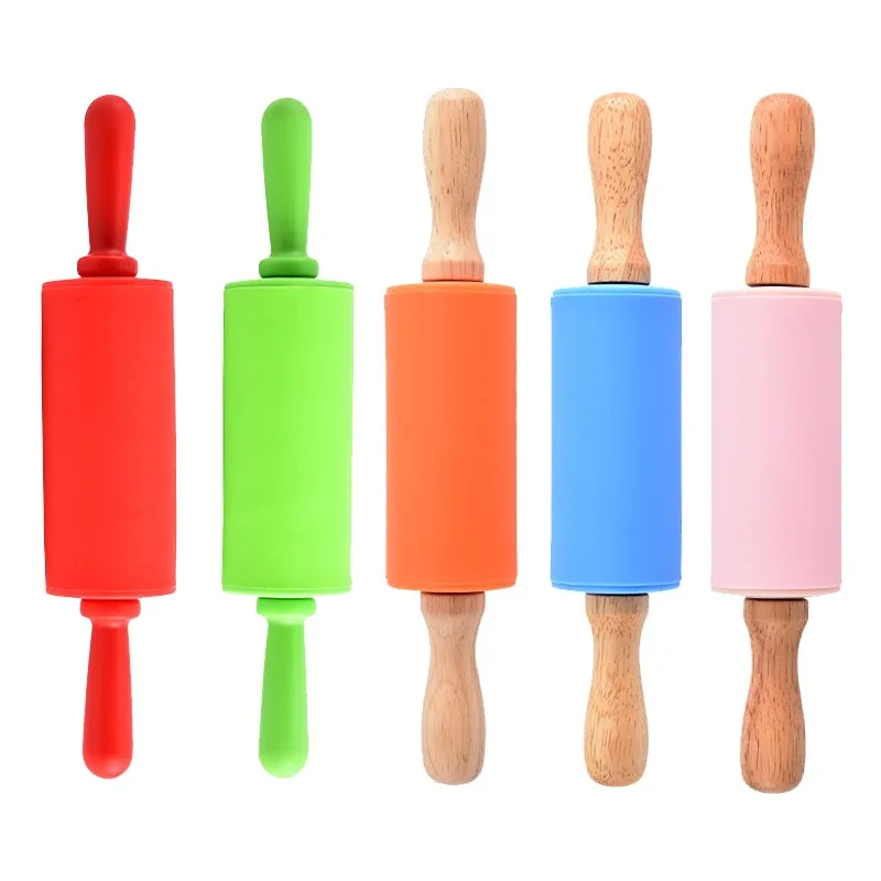 Hot Selling Non Stick Wooden Handle Silicone Rolling Pin Pastry Dough Flour Roller Durable Kitchen Baking Cooking Tools