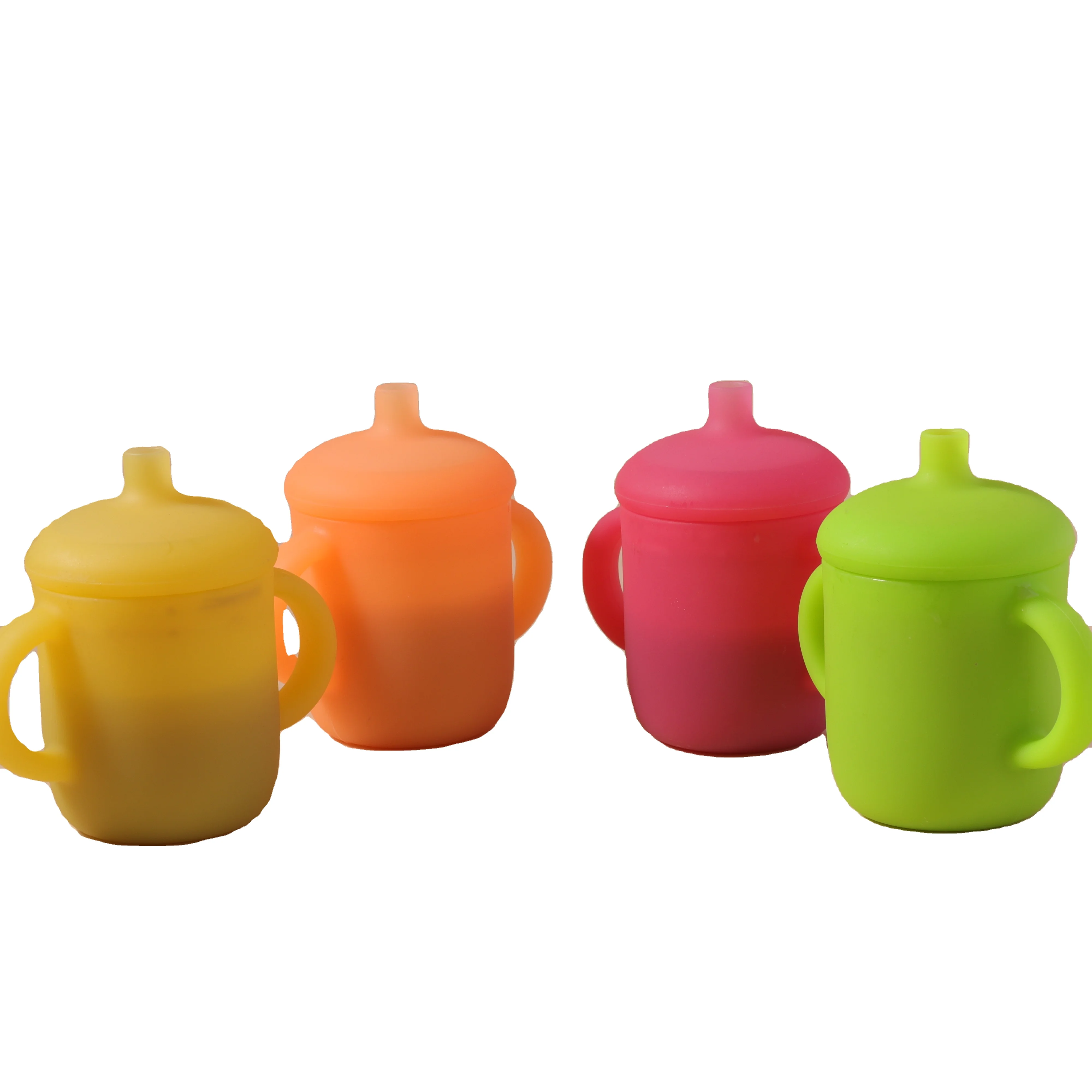 BPA FREE Baby Clear Silicone Cup with straw  leak proof SIPPY CUP for Toddlers No Spill Silicon Baby Weaning Sippy Cup