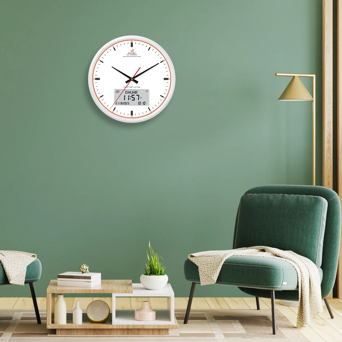 AL-FATIHA FAJ-360 Analog Digital Wall Clock for Islamic Home Decor Monsque Wall Clocks Temperature and Azan Time Displaying