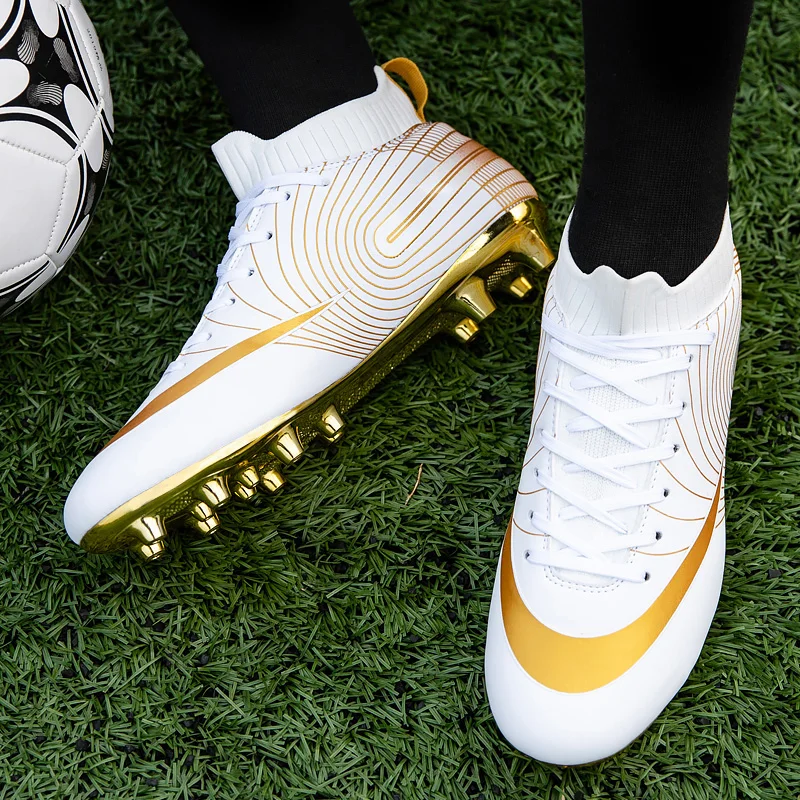 Professional Sports Shoe Unisex Soccer Long Spikes TF Ankle Boots Outdoor Grass Cleats Football Shoes Eu size 34-44
