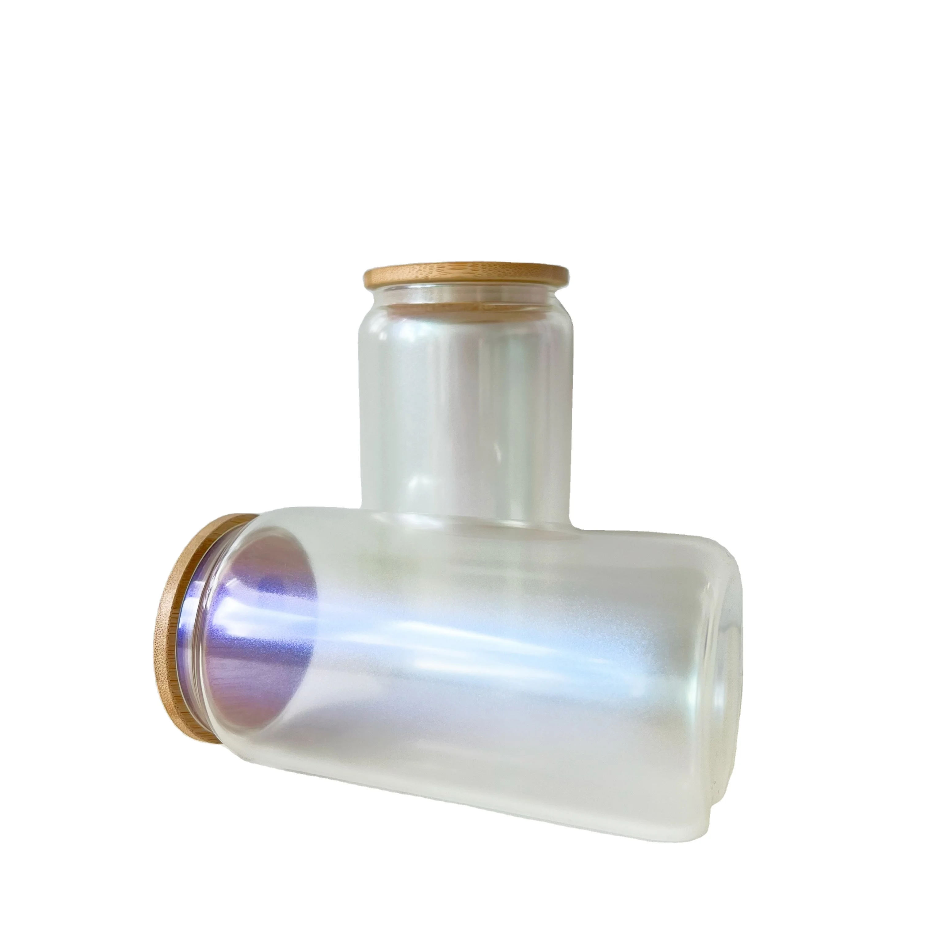 laser gradient drinking juice coke and beer glass can cola cup with bamboo lid and glass straw