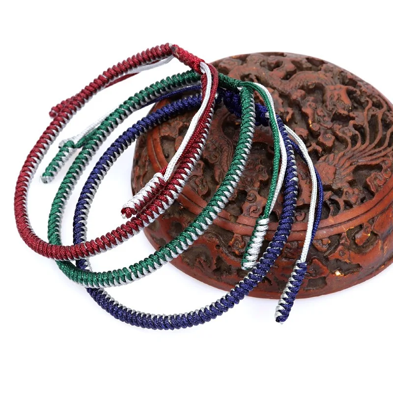 2020 wholesale handmade jewelry red rose string Buddhist love lucky slip knot charm adjustable Tibetan cuff bracelet bangle