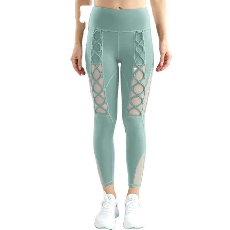 
Tight-fitting outdoor running moisture-absorbing high-elasticity nude mesh breathable yoga pants 