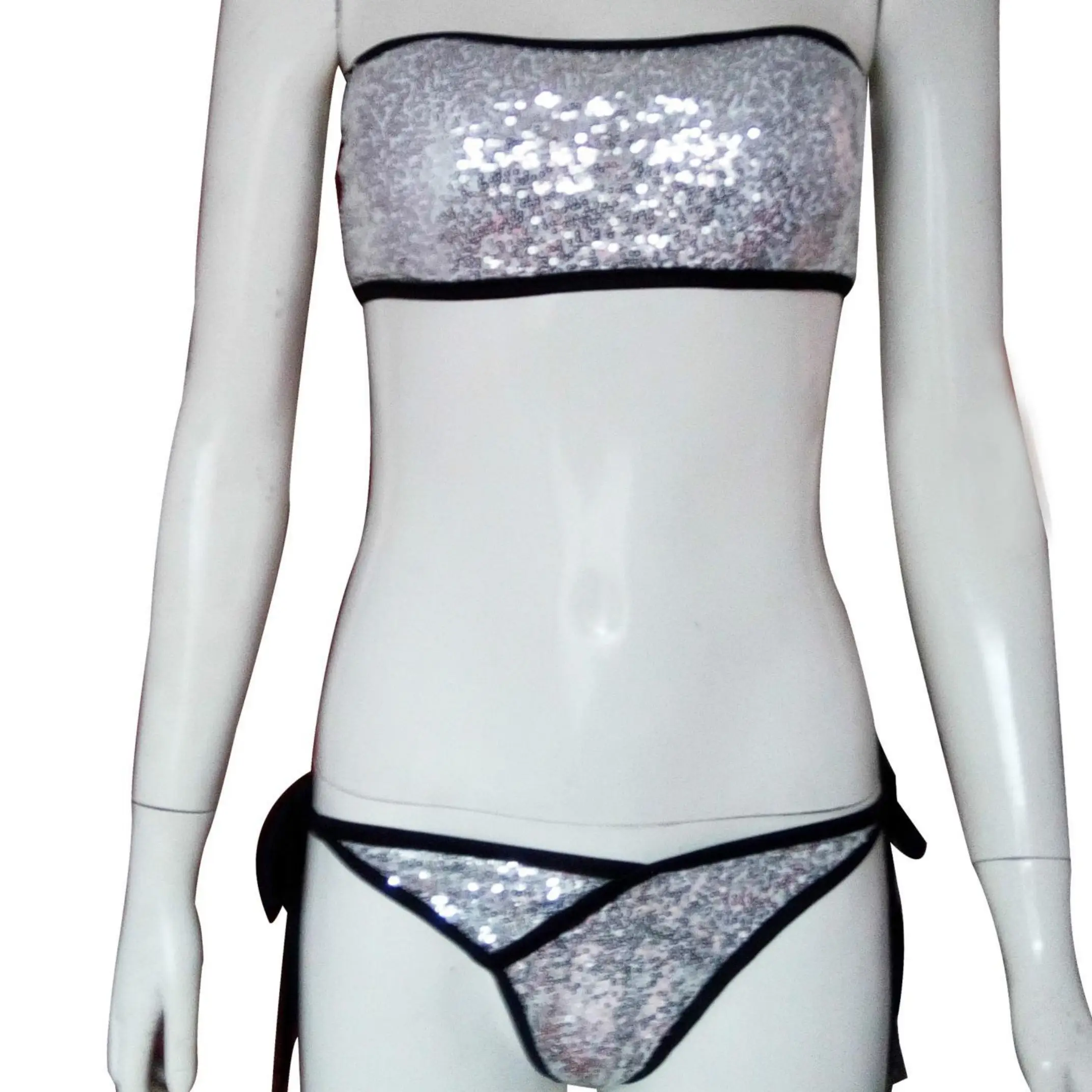 Wholesale Design Sexy Textured 3 Pieces Mini Size Mujer Women Plain Tube Top Micro Halter Top G String Bathing Suit Bikini