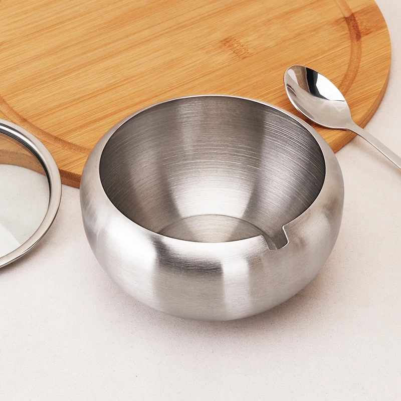 Hot selling household goods spice pot stainless steel seasoning pot with lid and spoon seasoning container