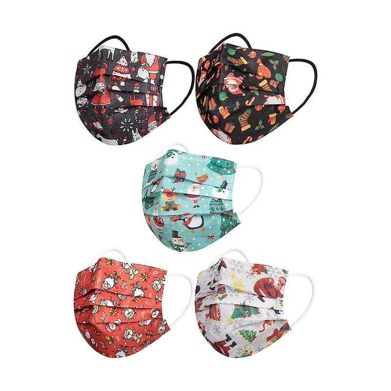 Merry christmas face mask for party masquerade with 3ply disposable surgical dental masks custom for adult and kid facemask