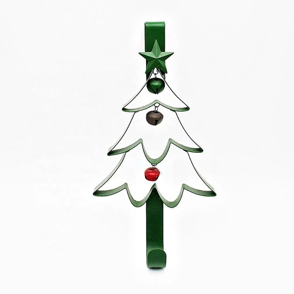 Cheap Over the Door Single Holder Hooks Metal Wire Christmas Tree Design for Wreath Stocking Hanger Xmas Home Decoration