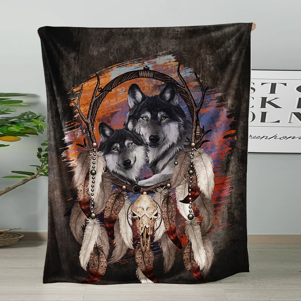 Bohemian moon wolf  custom blanket china factory super soft polyester blanket