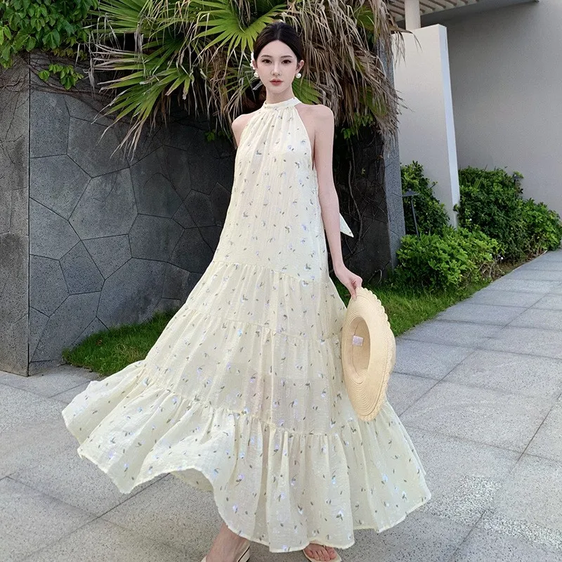 Japan Korean Casual Dresses for women Flower Flowery Holiday Beachwear Vocation Clothes Beach Wear Dress