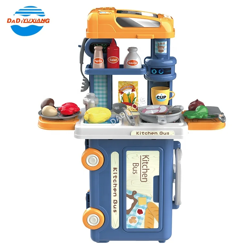 DADI OEM&ODM 3 IN 1 BUS Suitcase Happy Kitchen Toys Cooking Game Kitchen Toys For Kids Pretend Play