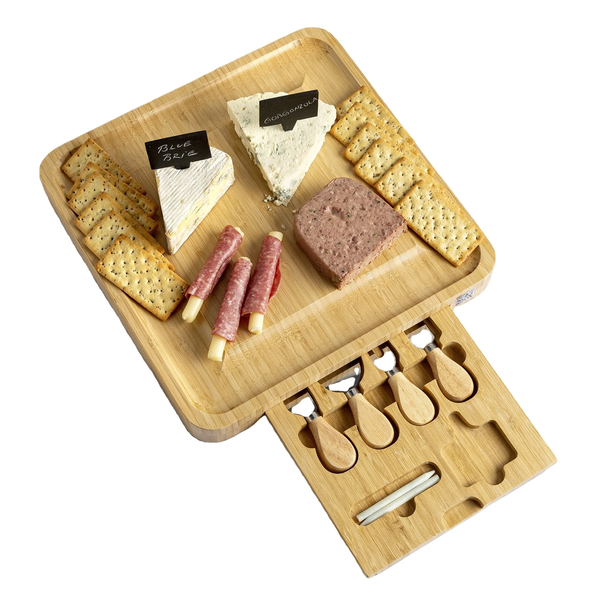 Wholesale Bamboo Wooden Cheese Board Cutting Tray Set Chopping Includes Steel Knife Server Wood Charcuterie Platter Serving Tray