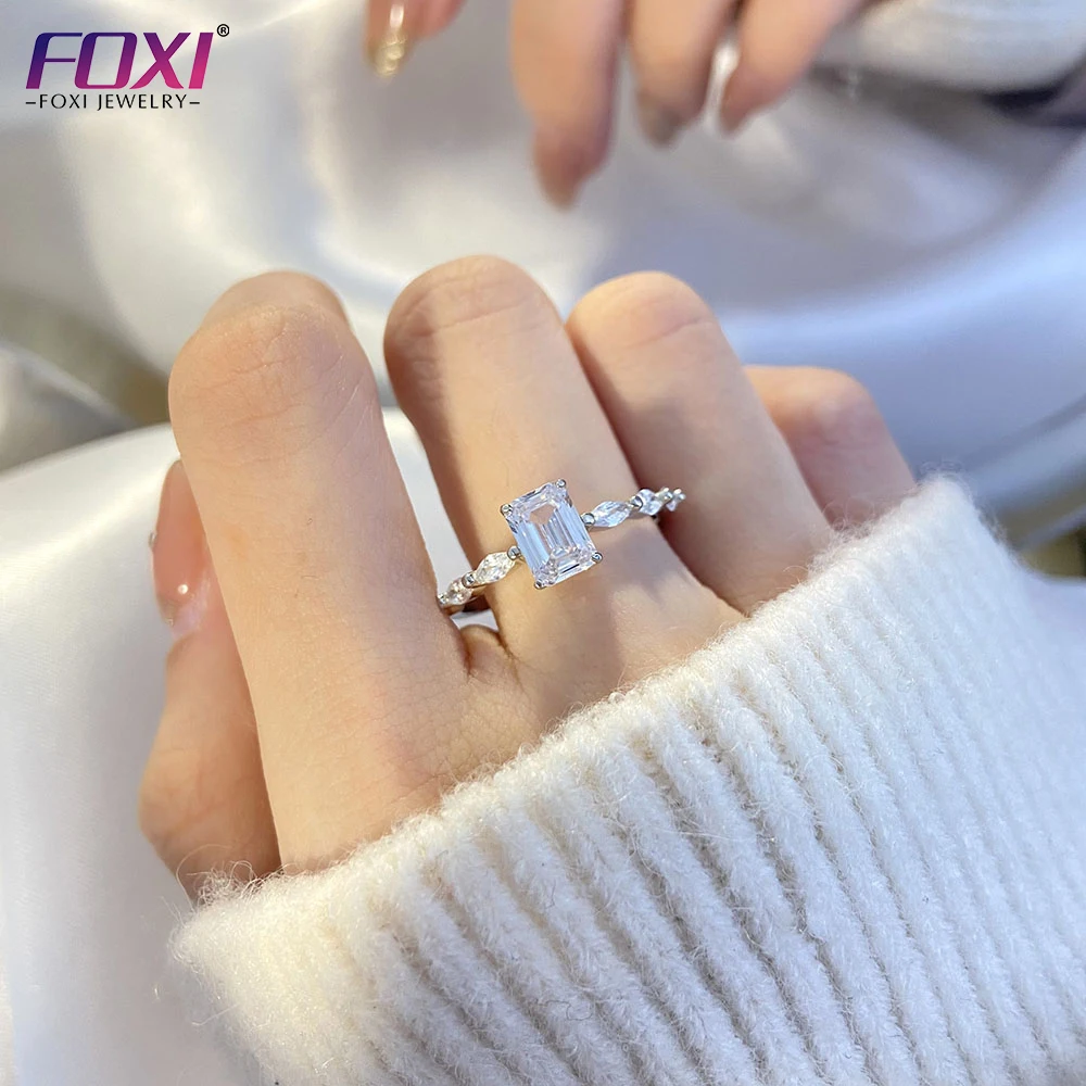 Wholesale customization Silver Jewelry 925 Sterling Silver white gold plated Rectangular cut zircon 925 Silver Rings for women