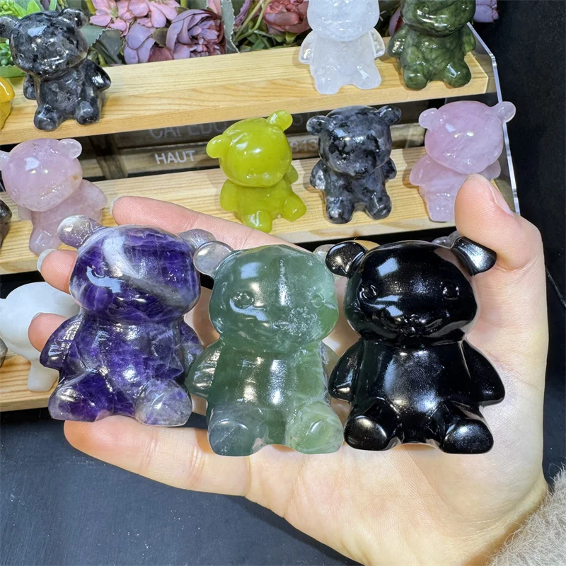 High Quality mix-material Natural craft Crystal  Carving mixed cute bear for gifts