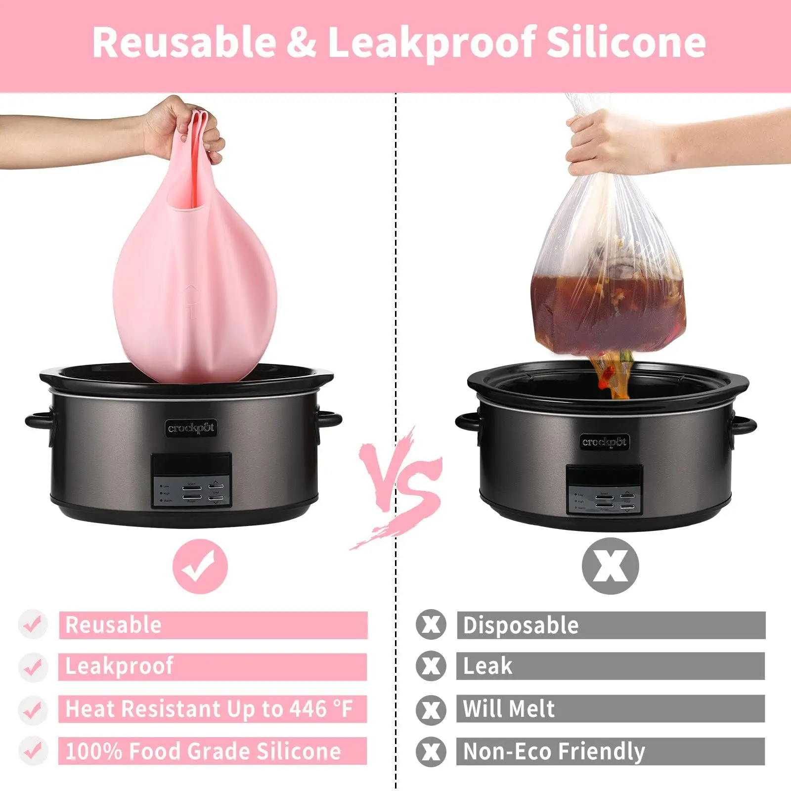 2024 Kitchens New Product Silicone Crockpot Slow Cooker Liners Bags Slow Cooker Liners Cooking Bag