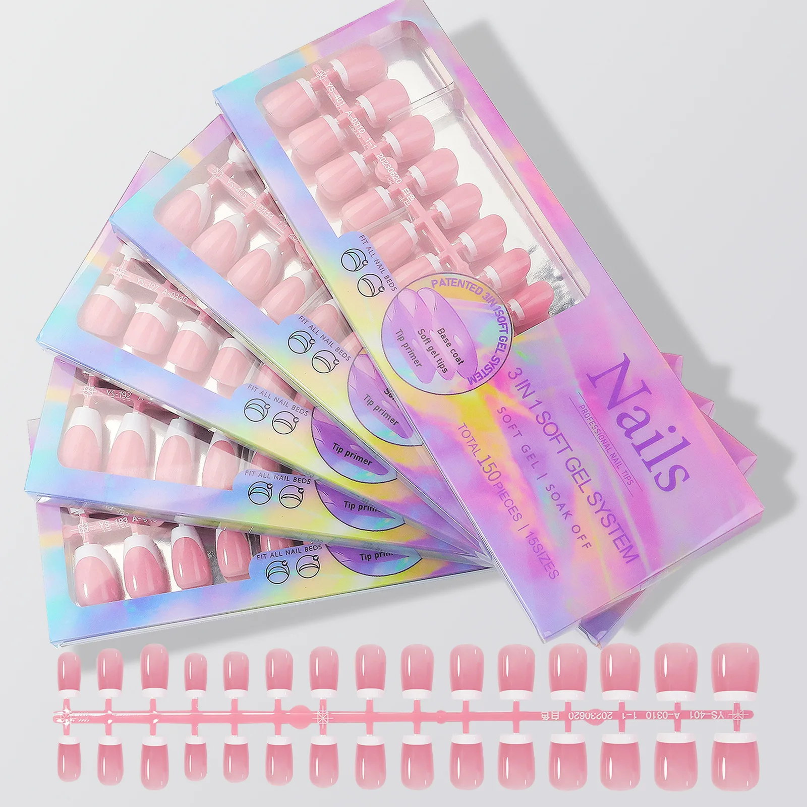 150pcs/set Charming French Ballet Wearable Fake Nail Tips Press On Nail Seamless Removable Wearing Reusable Full Cover