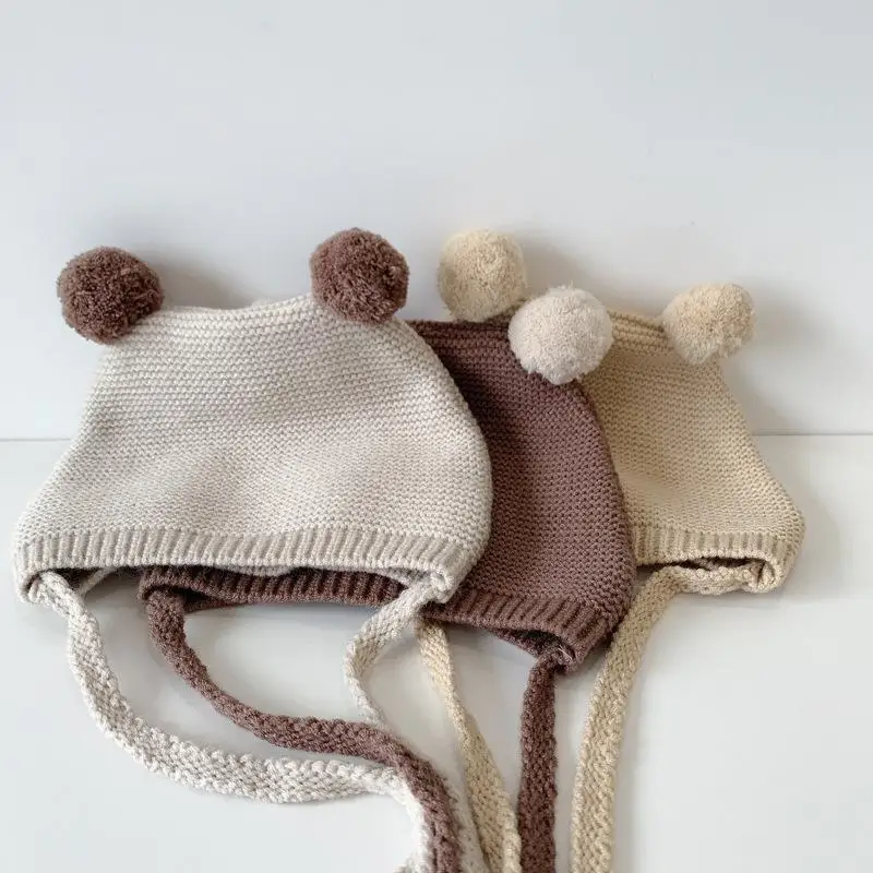Autumn And Winter Baby Cute Ball Knitted Hat For Boys And Girls Baby Ear Protection Warm Hat