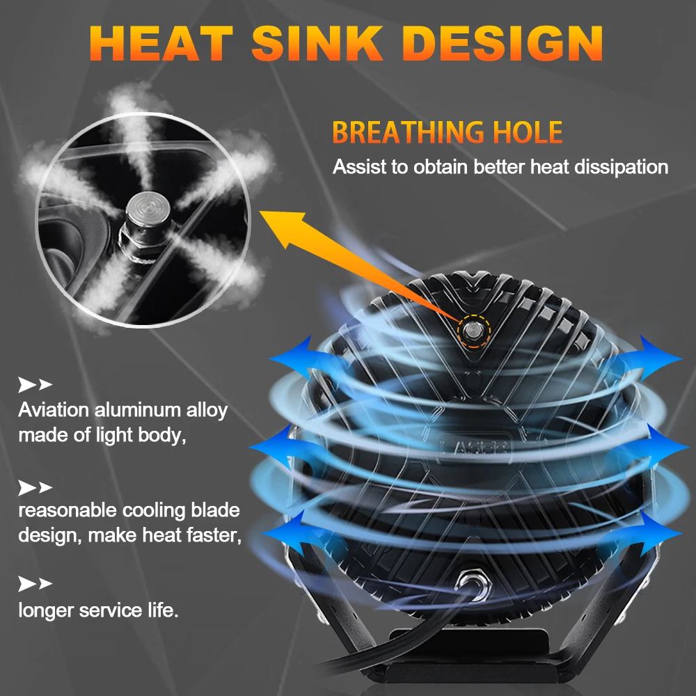 7INCH Laser Led Driving lights Wiht Yellow Black Cover 12V 24V Off Road Auto 165W 30000Lm 7 Inch Round Led Work Lights