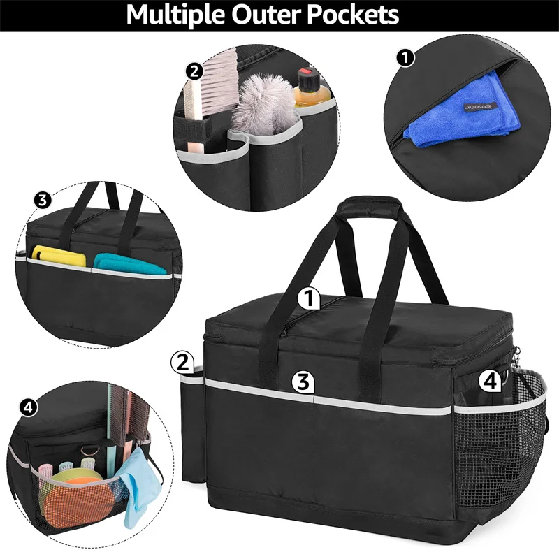 Waterproof Cleaning Caddy with EVA Hard Bottom Car Detailing Tools Tote Bag Wearable Cleaning Caddy Storage Bags