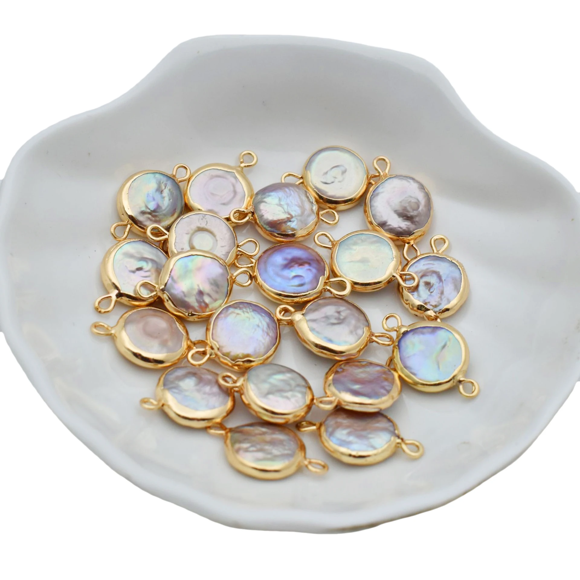 12mm Round 18K Gold Plated Pearl Connector Baroque Shaped Button Beads DIY Jewelry Jewelry Using Pearls