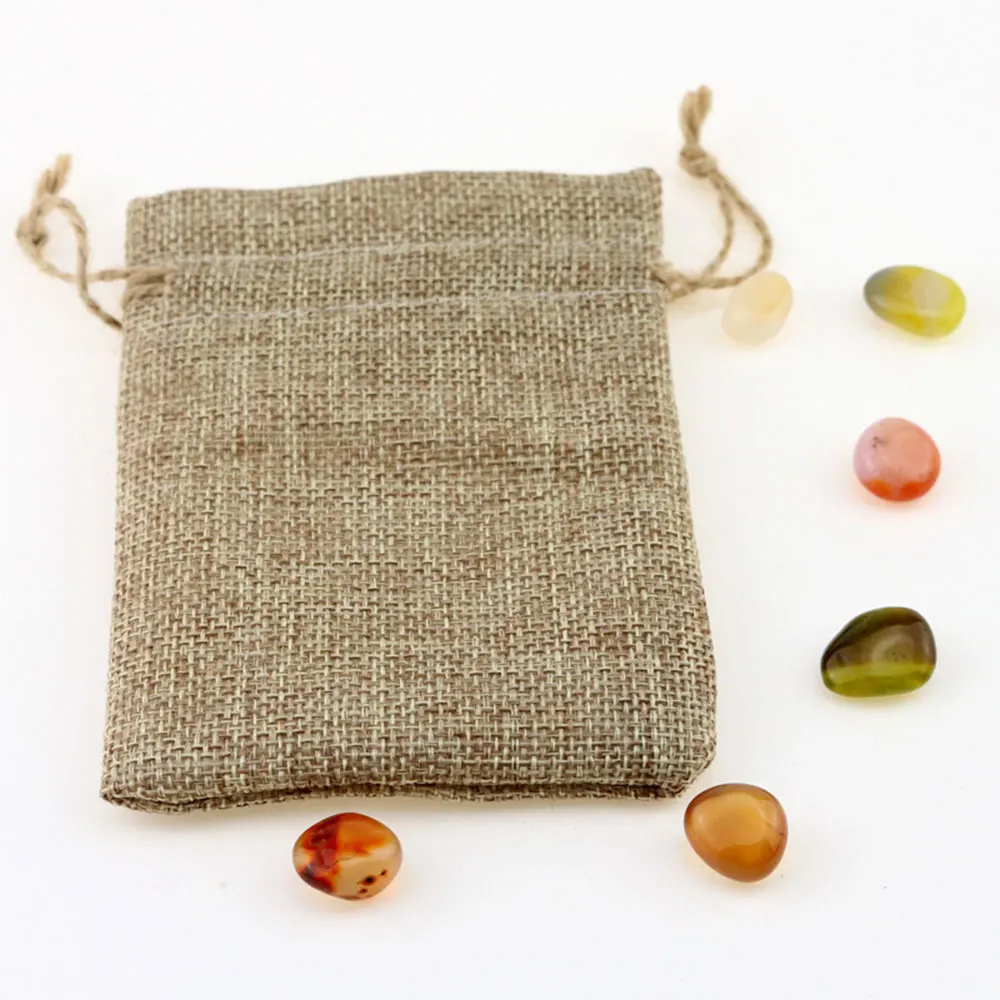 Durable using pink mini jute cotton linen drawstring gift bags pouch burlap custom logo for jewelry coffee