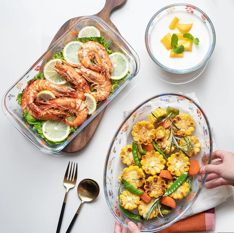 Floral partysu glass tableware set manufacturers wholesale logo customizable 14.7*7.7cm 800ml 30*21.5*6.5cm 2.4L