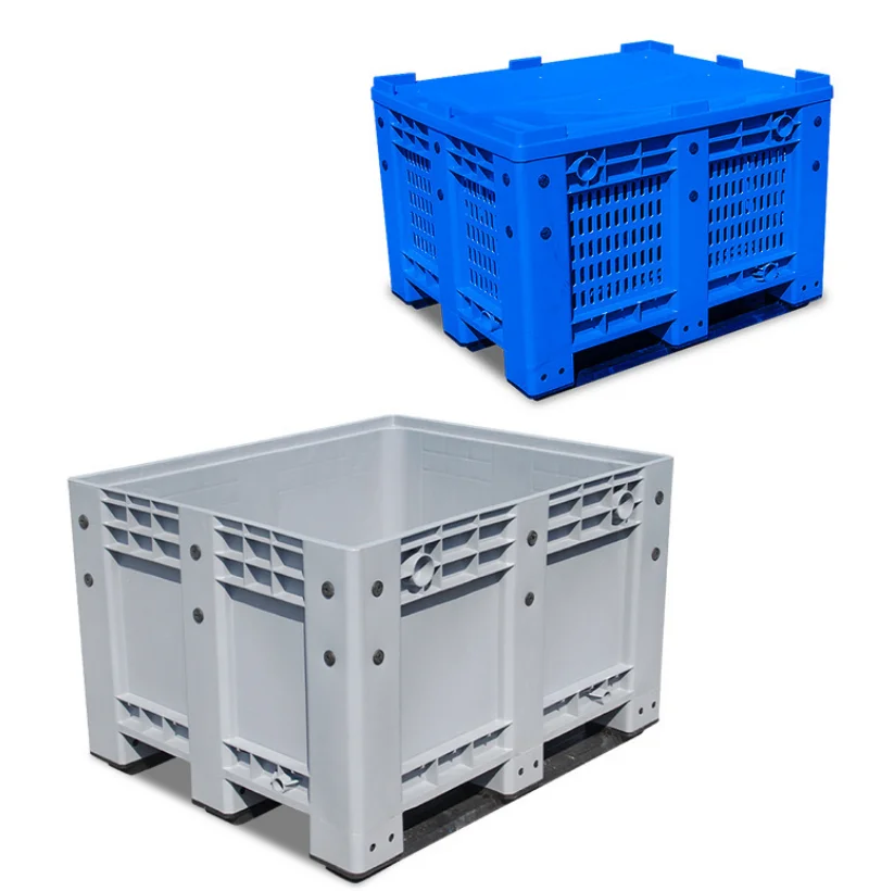 Heavy Duty Large Hdpe Mesh Vented Vegetable And Fruits Storage Stackable Fruit Plastic Pallet Bins With Lid