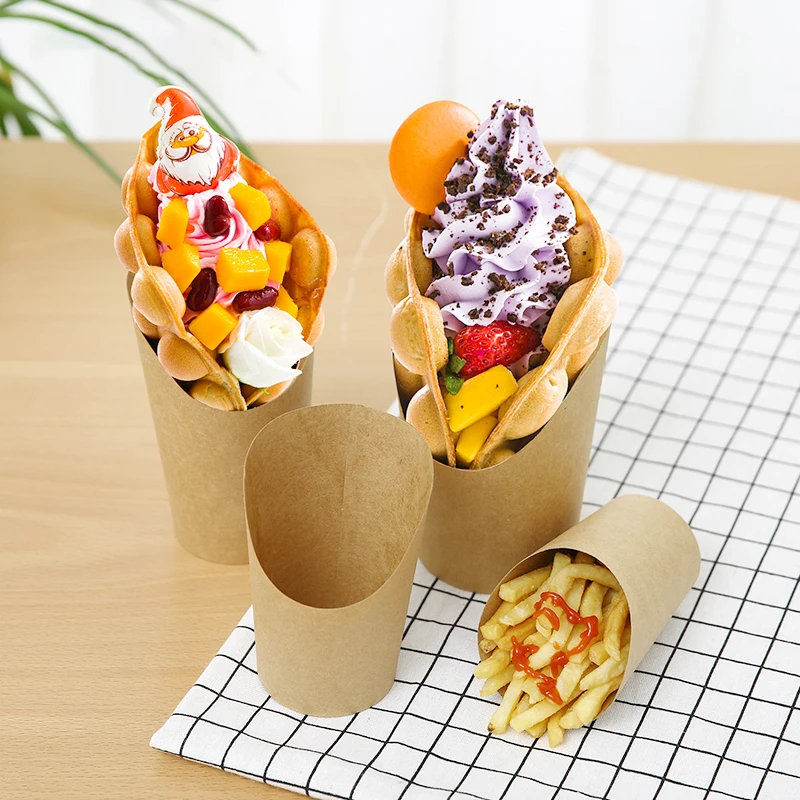 Custom Brown Kraft Chip French Fries Holder Disposable Paper Cup Snack Food Grade Cup