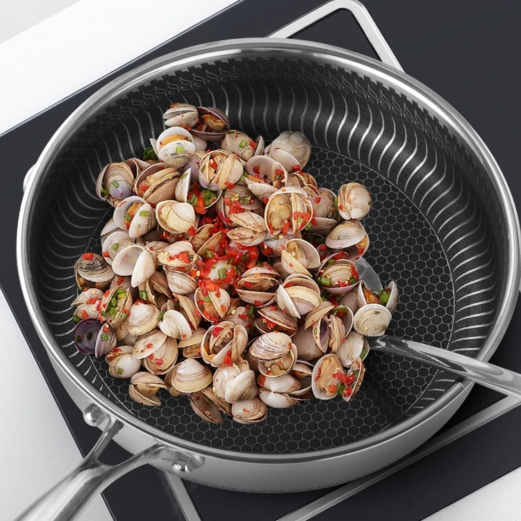 Factory Direct Sale 316 Stainless Steel Pan Kitchenware Nonstick Pot High Quality Tri-ply Honeycomb Frying Pan