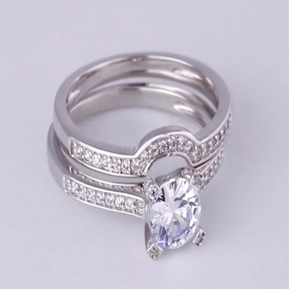 Top-ranking 925 Sterling Silver wedding engagement rings sets rhinestone crystal women finger ring set wedding ring sets women