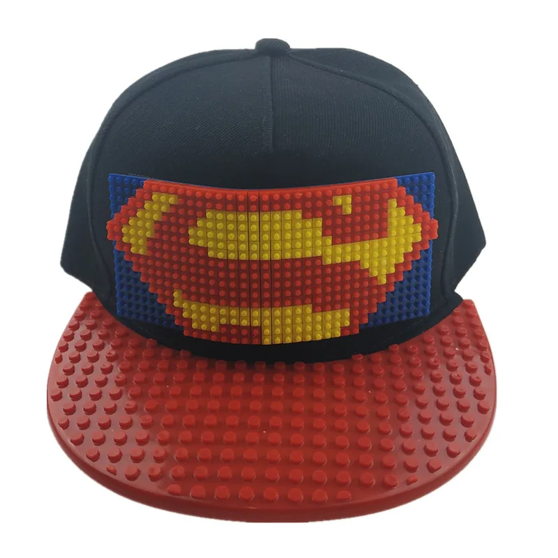 2022 New arrival personality wholesale customized kids DIY pixel building blocks creative assembly baseball cap