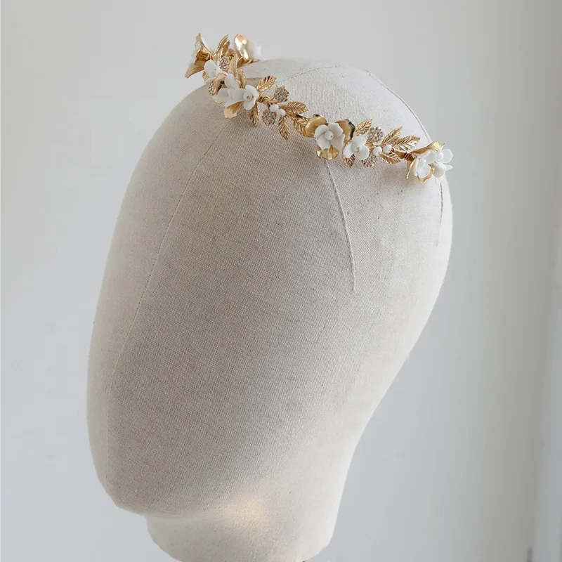 Vintage Boho Style Copper Leaf Zircon Bridal Tiara Crown Wedding Anniversary Party Hairband Accessories Jewelry